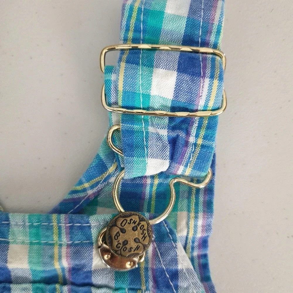 Vintage OshKosh B'gosh Shortalls Toddler 2T Blue Plaid Cotton Vestbak USA 90s